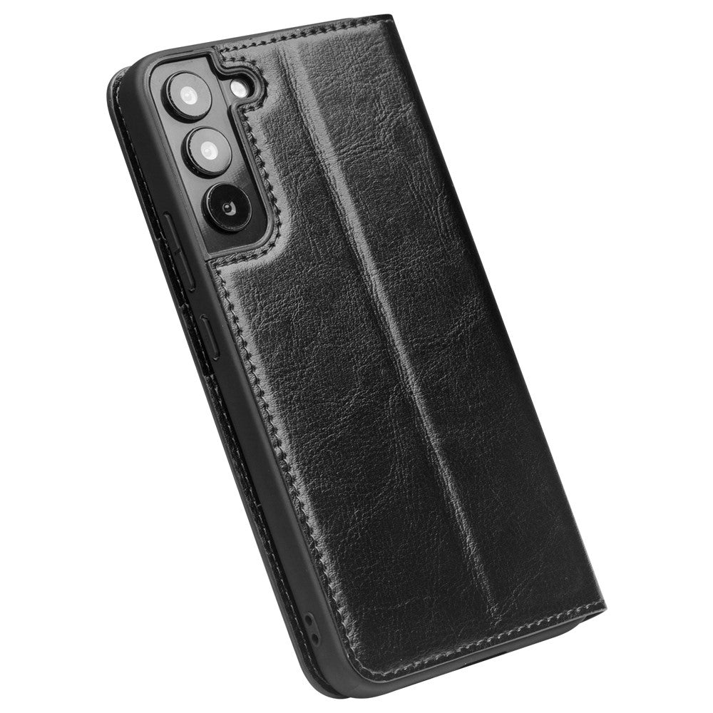QIALINO for Samsung Galaxy S22+ 5G Folio Flip Stand Design Anti-Fall Genuine Leather Mobile Phone Case with Wallet