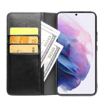 QIALINO til Samsung Galaxy S22 5G Velbeskyttet Anti-fald Folio Flip Wallet Design Ægte Læder Mobiltelefon Cover