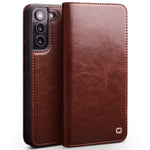 QIALINO til Samsung Galaxy S22 5G Velbeskyttet Anti-fald Folio Flip Wallet Design Ægte Læder Mobiltelefon Cover