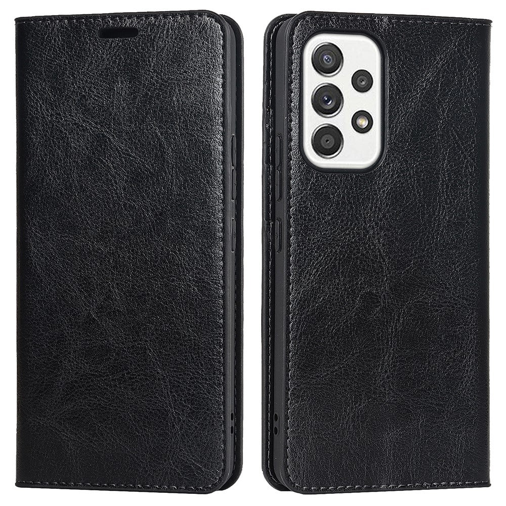 For Samsung Galaxy A33 5G Magnetic Auto Closing Crazy Horse Texture Genuine Leather Cover Drop-proof Protection Stand Flip Wallet Case