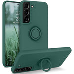 For Samsung Galaxy S22+ 5G Finger Ring Kickstand Design Built-in Metal Sheet Liquid Silicone Cell Phone Case Shell