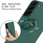 For Samsung Galaxy S22+ 5G Finger Ring Kickstand Design Built-in Metal Sheet Liquid Silicone Cell Phone Case Shell