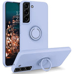 For Samsung Galaxy S22+ 5G Finger Ring Kickstand Design Built-in Metal Sheet Liquid Silicone Cell Phone Case Shell