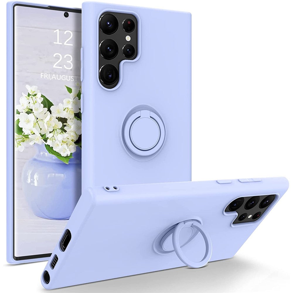 Samsung Galaxy S22 Ultra 5G Fingerring Stöddesign Reptålig Enfärgad Flytande Silikon Mobilskal