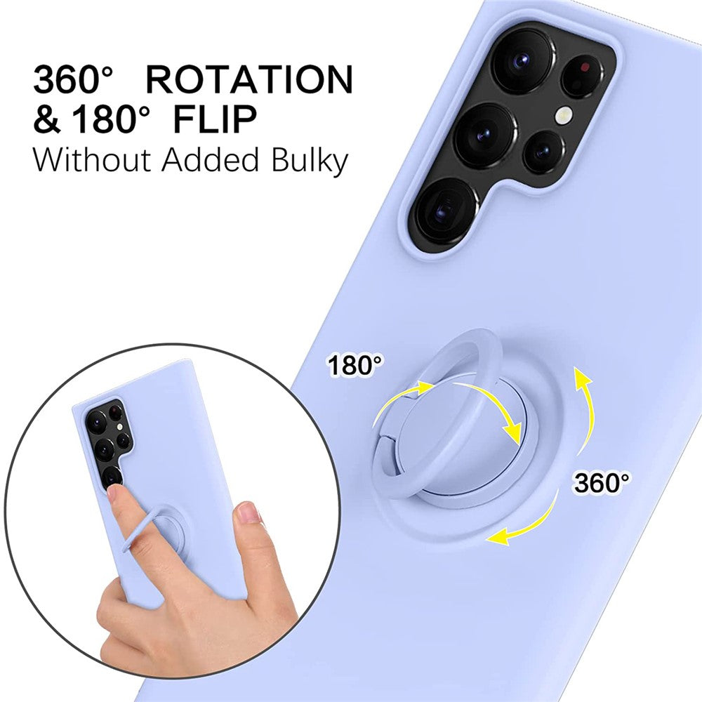 Samsung Galaxy S22 Ultra 5G Fingerring Stöddesign Reptålig Enfärgad Flytande Silikon Mobilskal