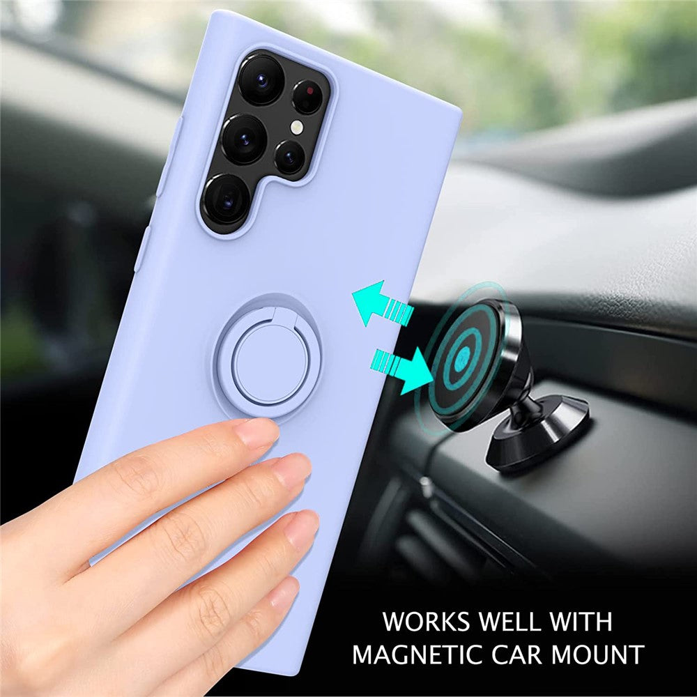 Samsung Galaxy S22 Ultra 5G Fingerring Stöddesign Reptålig Enfärgad Flytande Silikon Mobilskal