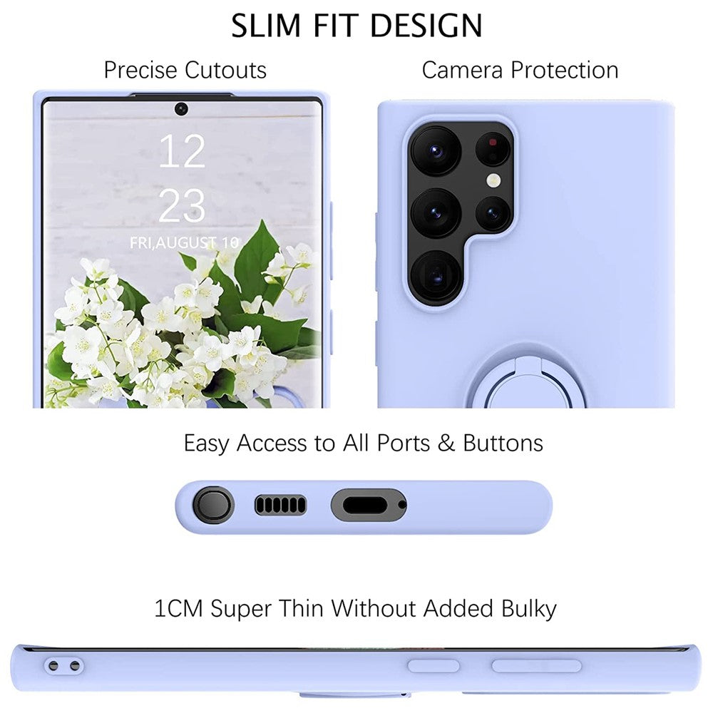 Samsung Galaxy S22 Ultra 5G Fingerring Stöddesign Reptålig Enfärgad Flytande Silikon Mobilskal