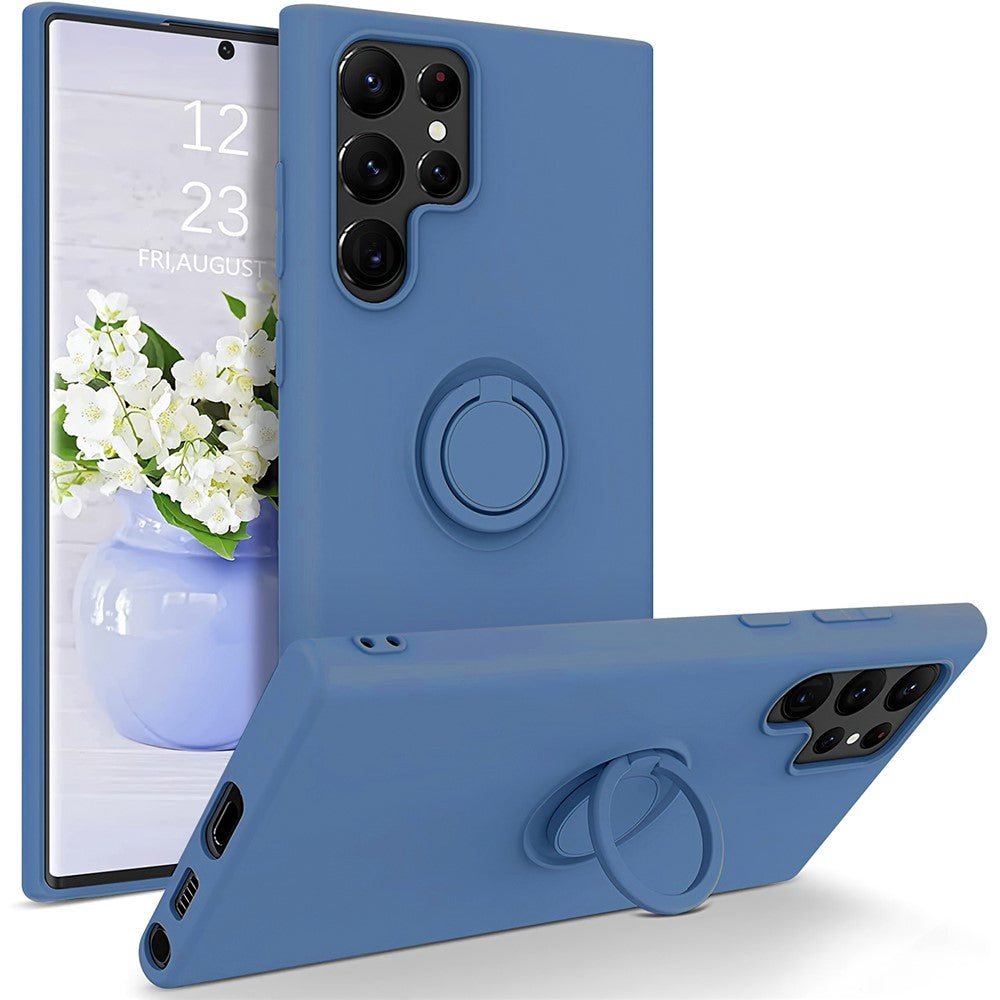 Samsung Galaxy S22 Ultra 5G Fingerring Stöddesign Reptålig Enfärgad Flytande Silikon Mobilskal