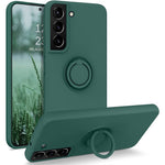 Til Samsung Galaxy S22 5G Ridsefast Ensfarvet Fingerring Støtteben Design Flydende Silikone Beskyttelsescover