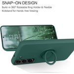 Til Samsung Galaxy S22 5G Ridsefast Ensfarvet Fingerring Støtteben Design Flydende Silikone Beskyttelsescover