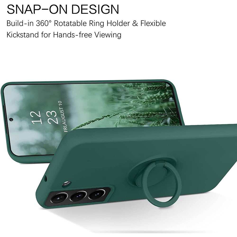 Til Samsung Galaxy S22 5G Ridsefast Ensfarvet Fingerring Støtteben Design Flydende Silikone Beskyttelsescover