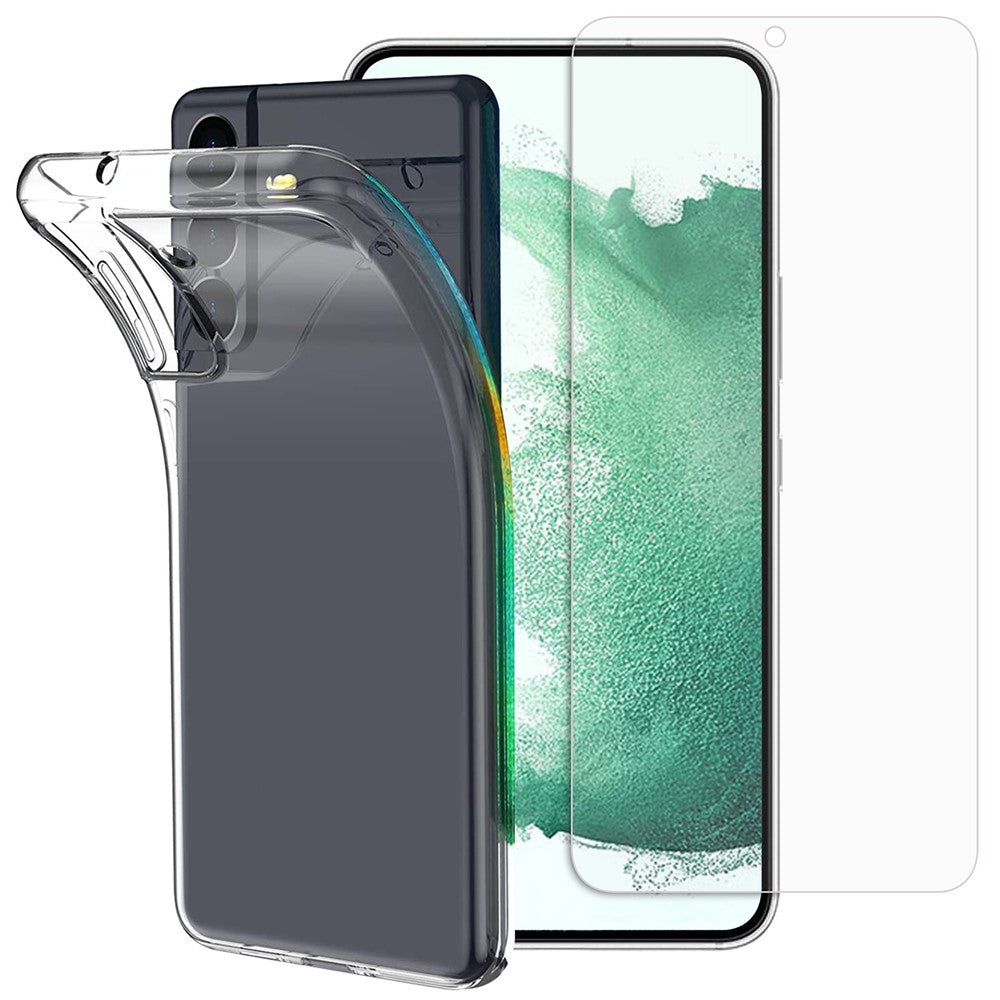 For Samsung Galaxy S22+ 5G Soft TPU Clear Anti-fingerprint Cover with Full Glue 0.1mm Tempered Glass Screen Protector (Support Fingerprint Unlocking)