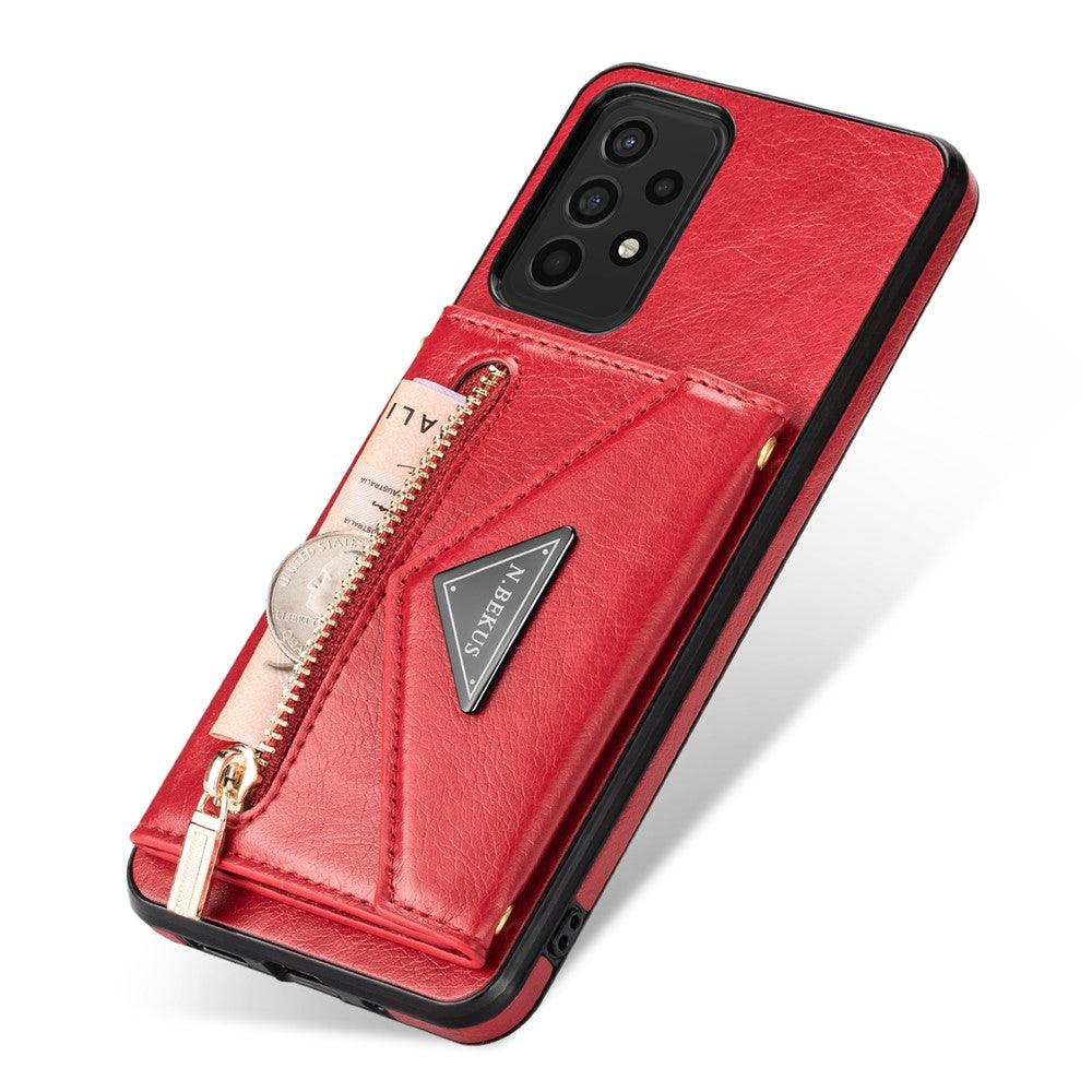 N.BEKUS for Samsung Galaxy A72 4G/5G Zippered Pocket Wallet Kickstand Design PU Leather + TPU Phone Case