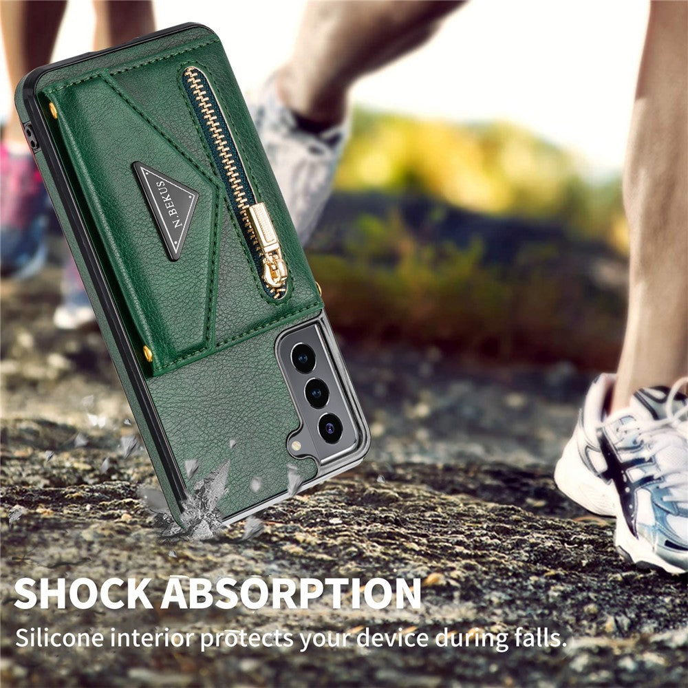 N.BEKUS for Samsung Galaxy S21+ 5G Well-protected Anti-scratch PU Leather + TPU Kickstand Design Wallet Phone Cover Case