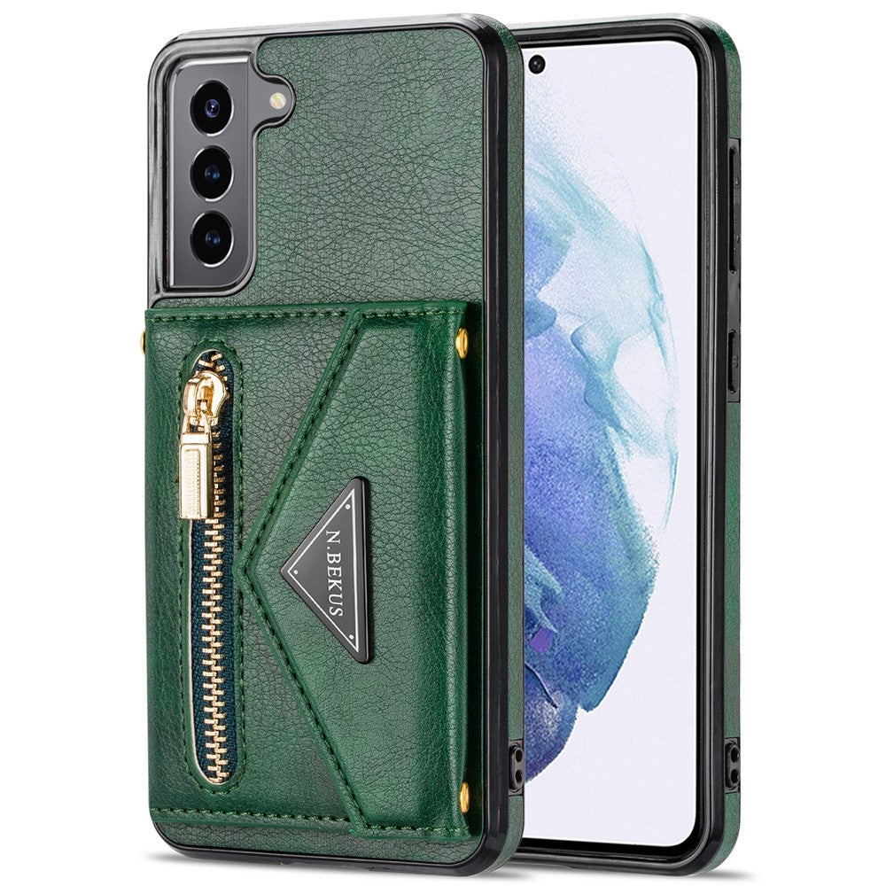 N.BEKUS for Samsung Galaxy S21+ 5G Well-protected Anti-scratch PU Leather + TPU Kickstand Design Wallet Phone Cover Case