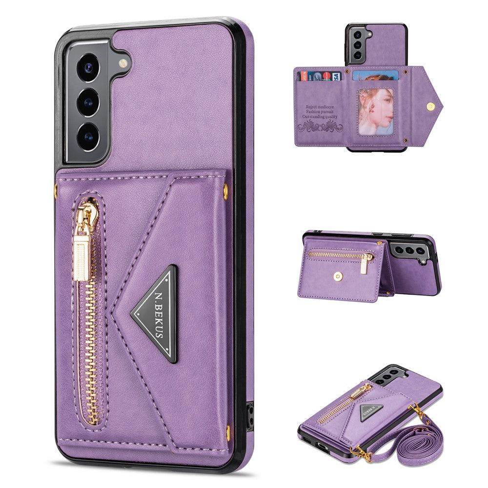 N.BEKUS for Samsung Galaxy S21+ 5G Well-protected Anti-scratch PU Leather + TPU Kickstand Design Wallet Phone Cover Case