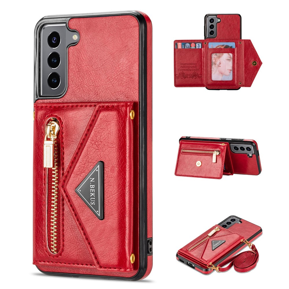 N.BEKUS for Samsung Galaxy S21+ 5G Well-protected Anti-scratch PU Leather + TPU Kickstand Design Wallet Phone Cover Case
