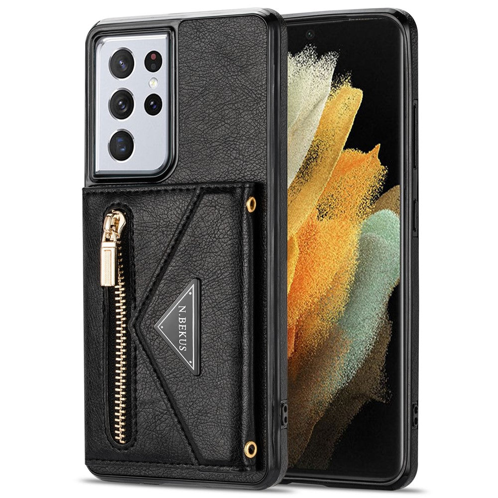 N.BEKUS för Samsung Galaxy S21 Ultra 5G Dubbelskiktat Skyddande PU-läder + TPU Stativdesign Plånboksfodral Mobilmobilfodral
