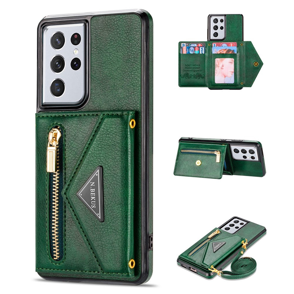 N.BEKUS för Samsung Galaxy S21 Ultra 5G Dubbelskiktat Skyddande PU-läder + TPU Stativdesign Plånboksfodral Mobilmobilfodral