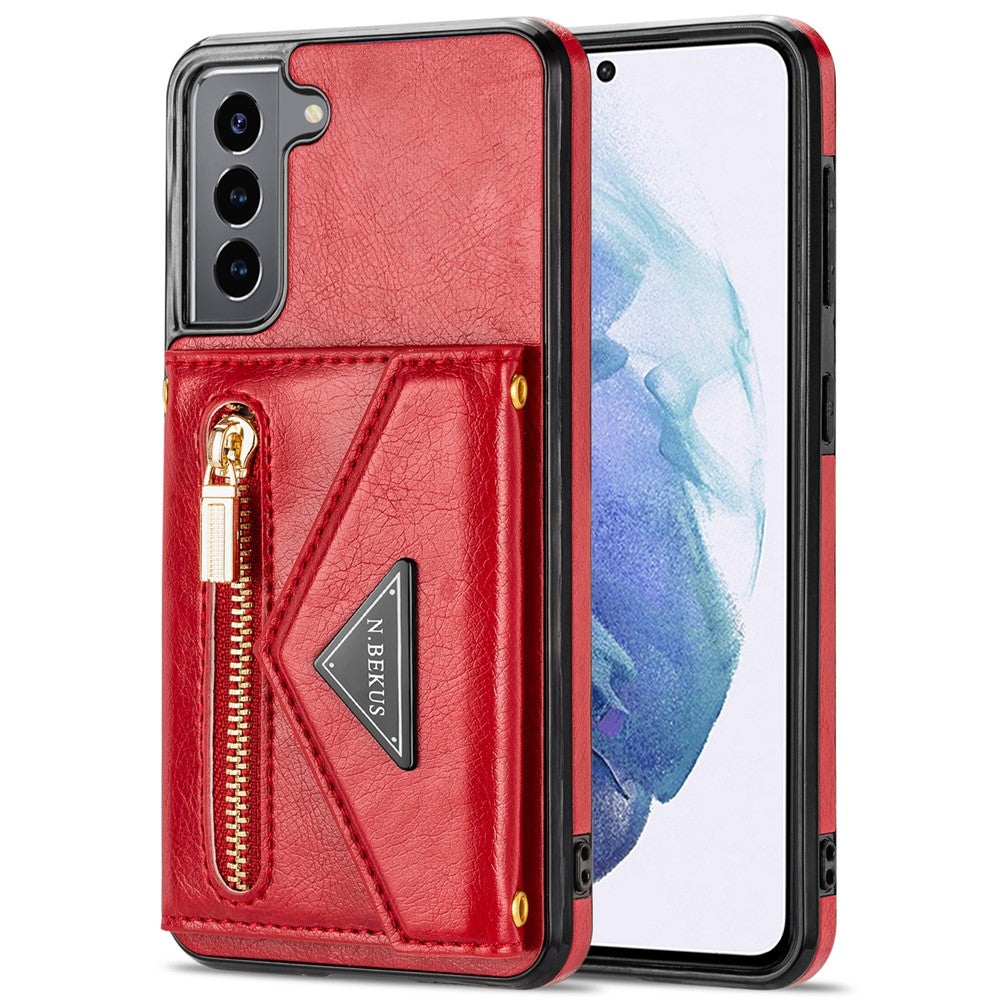 N.BEKUS for Samsung Galaxy S22+ 5G Case, PU Leather Coated TPU Kickstand Cover with Card Slots Holder and Strap