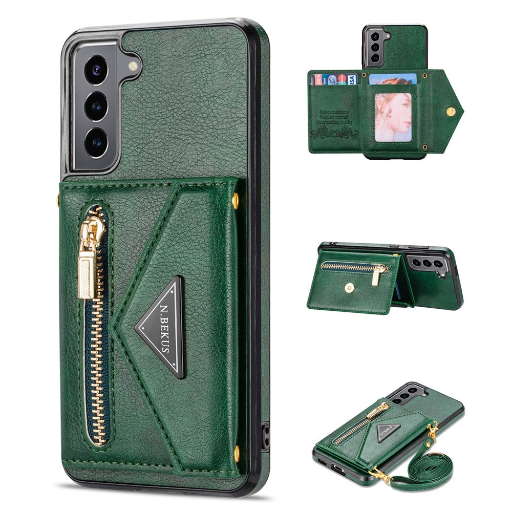 N.BEKUS for Samsung Galaxy S22+ 5G Case, PU Leather Coated TPU Kickstand Cover with Card Slots Holder and Strap