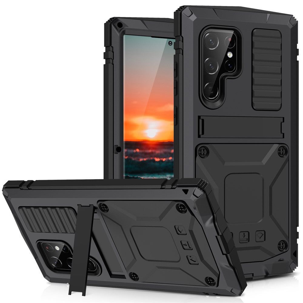 For Samsung Galaxy S22 Ultra 5G Precise Cutouts Shockproof Dustproof Drop-proof Kickstand Phone Case TPU + Metal Hybrid Cover