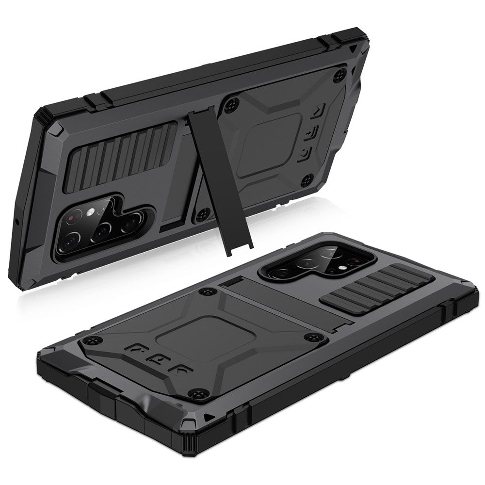 For Samsung Galaxy S22 Ultra 5G Precise Cutouts Shockproof Dustproof Drop-proof Kickstand Phone Case TPU + Metal Hybrid Cover