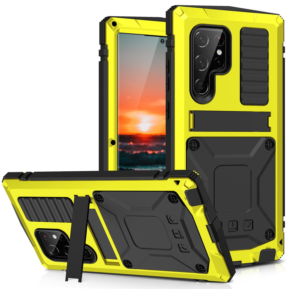 For Samsung Galaxy S22 Ultra 5G Precise Cutouts Shockproof Dustproof Drop-proof Kickstand Phone Case TPU + Metal Hybrid Cover