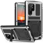 For Samsung Galaxy S22 Ultra 5G Precise Cutouts Shockproof Dustproof Drop-proof Kickstand Phone Case TPU + Metal Hybrid Cover