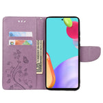 Til Samsung Galaxy A23 5G Godt beskyttet præget sommerfugle stilfuldt lædertelefoncover pung stativ telefonskal