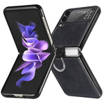 For Samsung Galaxy Z Flip3 5G PU Leather Coated Hard PC Folding Phone Case with Ring Holder