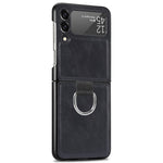 For Samsung Galaxy Z Flip3 5G PU Leather Coated Hard PC Folding Phone Case with Ring Holder