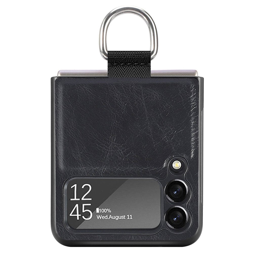 For Samsung Galaxy Z Flip3 5G PU Leather Coated Hard PC Folding Phone Case with Ring Holder