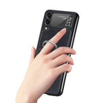 For Samsung Galaxy Z Flip3 5G PU Leather Coated Hard PC Folding Phone Case with Ring Holder