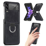 For Samsung Galaxy Z Flip3 5G PU Leather Coated Hard PC Folding Phone Case with Ring Holder