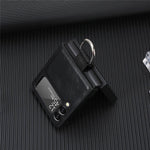 For Samsung Galaxy Z Flip3 5G PU Leather Coated Hard PC Folding Phone Case with Ring Holder