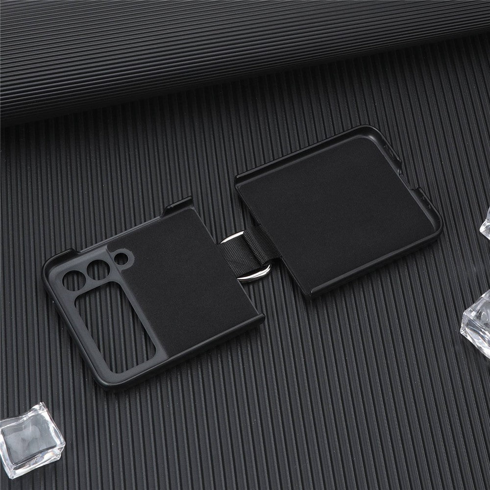 For Samsung Galaxy Z Flip3 5G PU Leather Coated Hard PC Folding Phone Case with Ring Holder