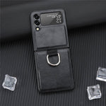 For Samsung Galaxy Z Flip3 5G PU Leather Coated Hard PC Folding Phone Case with Ring Holder