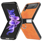 For Samsung Galaxy Z Flip3 5G PU Leather Coated Hard PC Folding Phone Case with Ring Holder