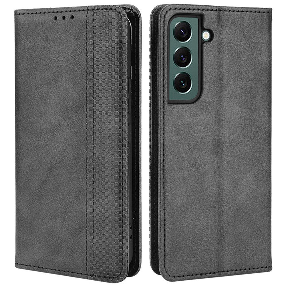 For Samsung Galaxy S22 5G Vintage PU Leather Flip Case Magnetic Auto Closing Stand Wallet Imprinted Mosaic Stylish Cover