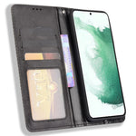 For Samsung Galaxy S22 5G Vintage PU Leather Flip Case Magnetic Auto Closing Stand Wallet Imprinted Mosaic Stylish Cover