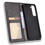 For Samsung Galaxy S22 5G Vintage PU Leather Flip Case Magnetic Auto Closing Stand Wallet Imprinted Mosaic Stylish Cover