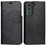 Crazy Horse Texture Genuine Leather Phone Cover for Samsung Galaxy S22+ 5G, Wallet Stand Protective Case