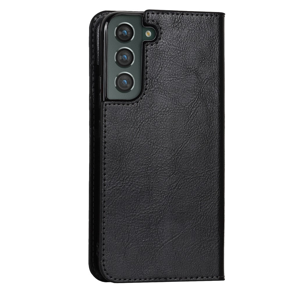 Crazy Horse Texture Genuine Leather Phone Cover for Samsung Galaxy S22+ 5G, Wallet Stand Protective Case