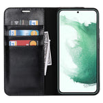 Crazy Horse Texture Genuine Leather Phone Cover for Samsung Galaxy S22+ 5G, Wallet Stand Protective Case