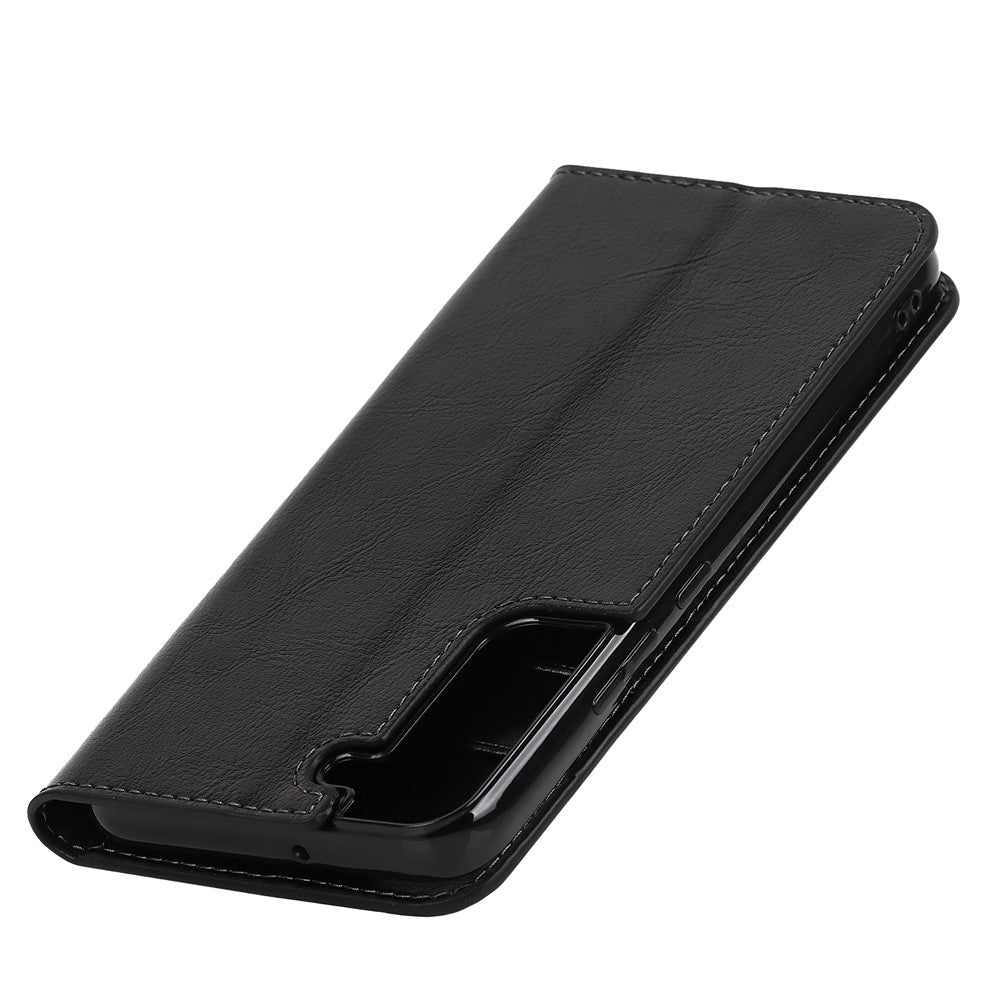 Crazy Horse Texture Genuine Leather Phone Cover for Samsung Galaxy S22+ 5G, Wallet Stand Protective Case