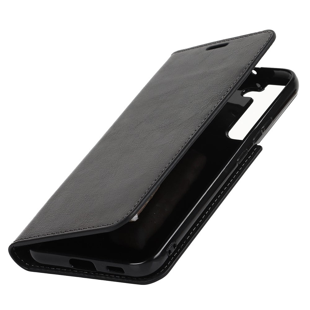 Crazy Horse Texture Genuine Leather Phone Cover for Samsung Galaxy S22+ 5G, Wallet Stand Protective Case