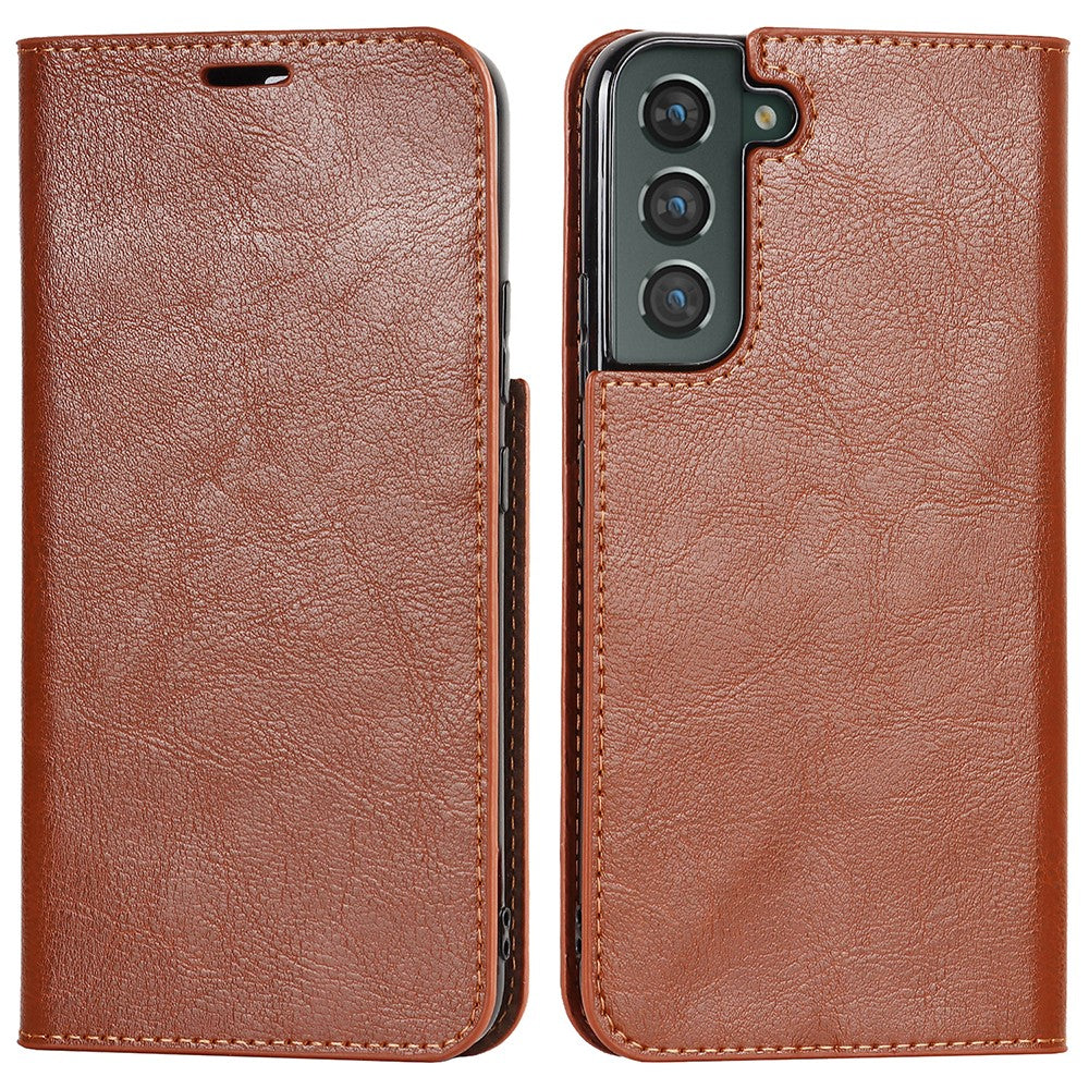 Crazy Horse Texture Genuine Leather Phone Cover for Samsung Galaxy S22+ 5G, Wallet Stand Protective Case