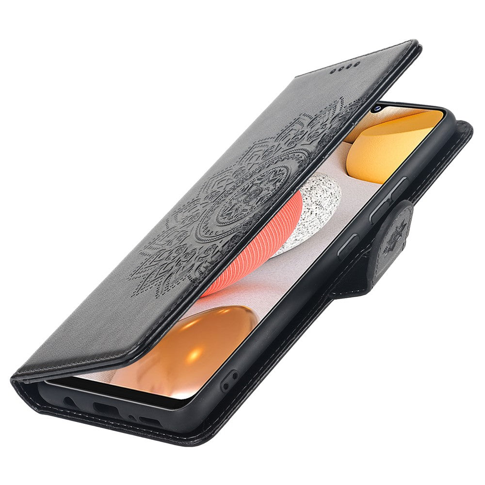 Til Samsung Galaxy A42 5G R61 Tekstur Fældet Sømmønster Præget PU-læder Telefoncover med Stativpung