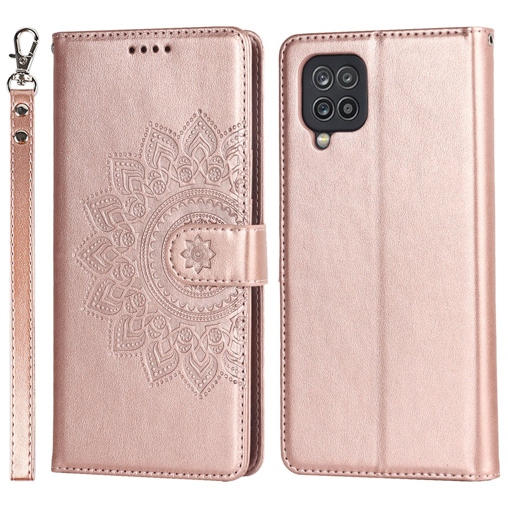 Til Samsung Galaxy A42 5G R61 Tekstur Fældet Sømmønster Præget PU-læder Telefoncover med Stativpung